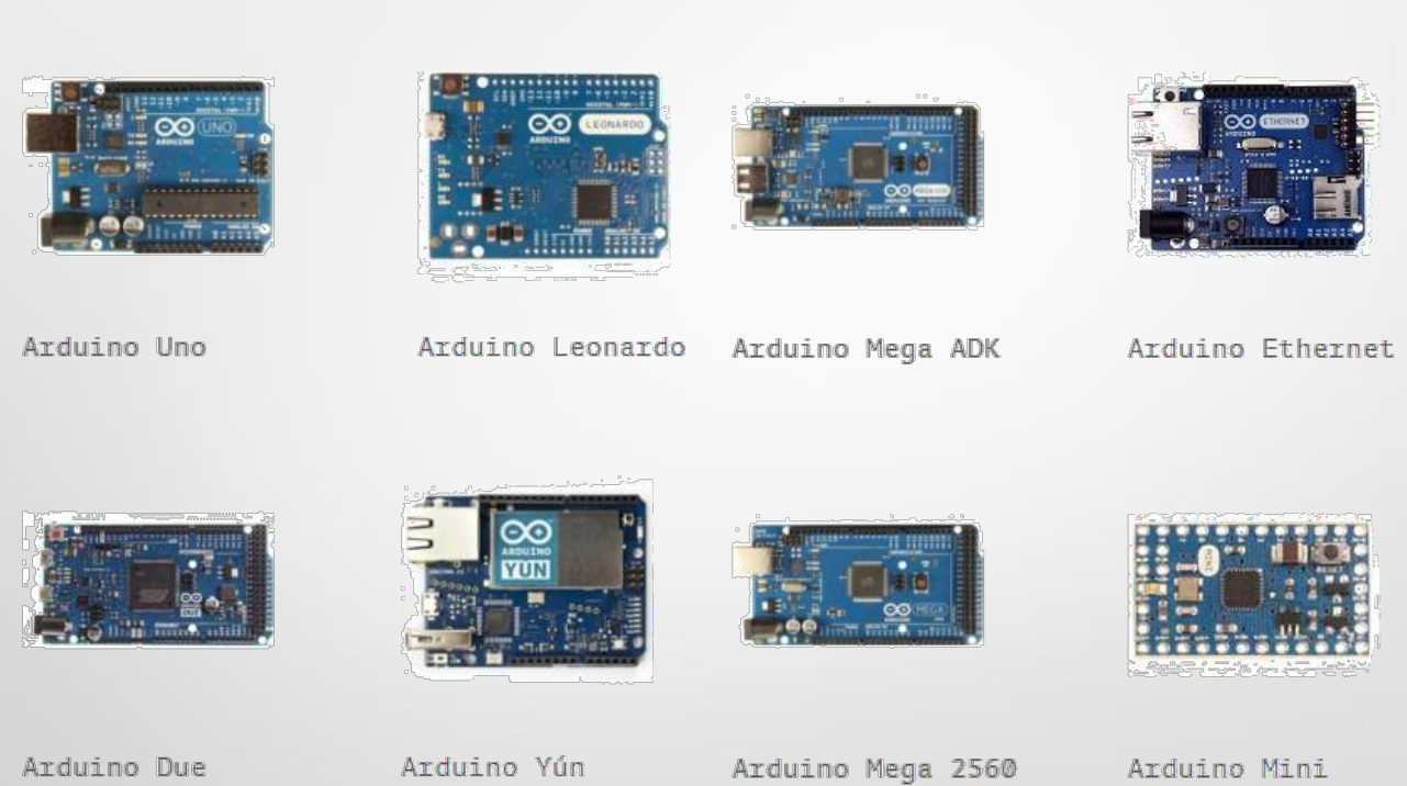 Various boards in the Arduino family