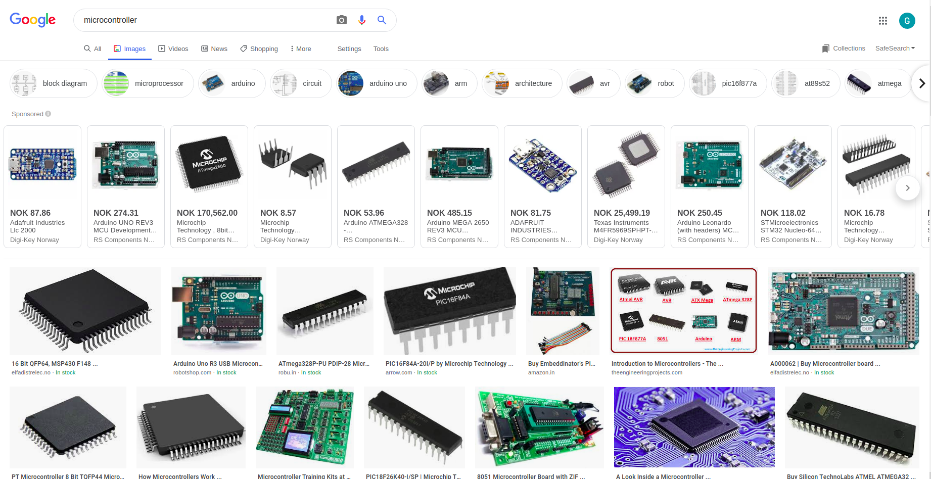 Google search for microcontroller