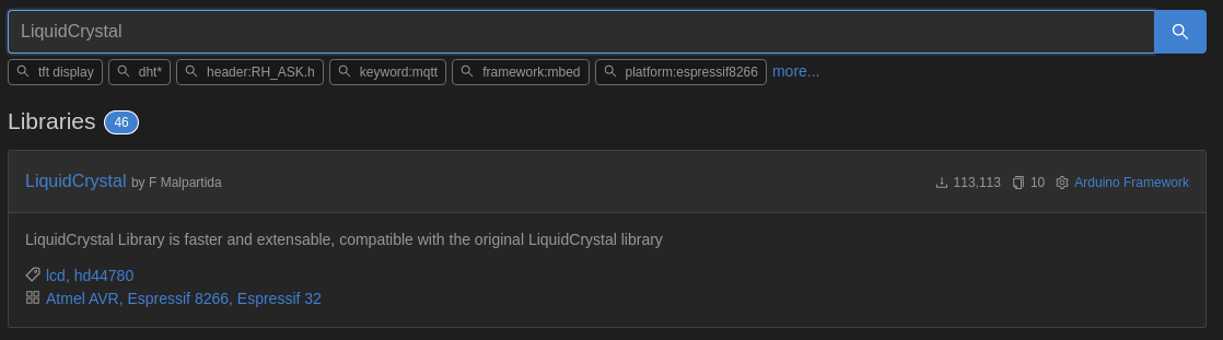 LiquidCrystal library installation.