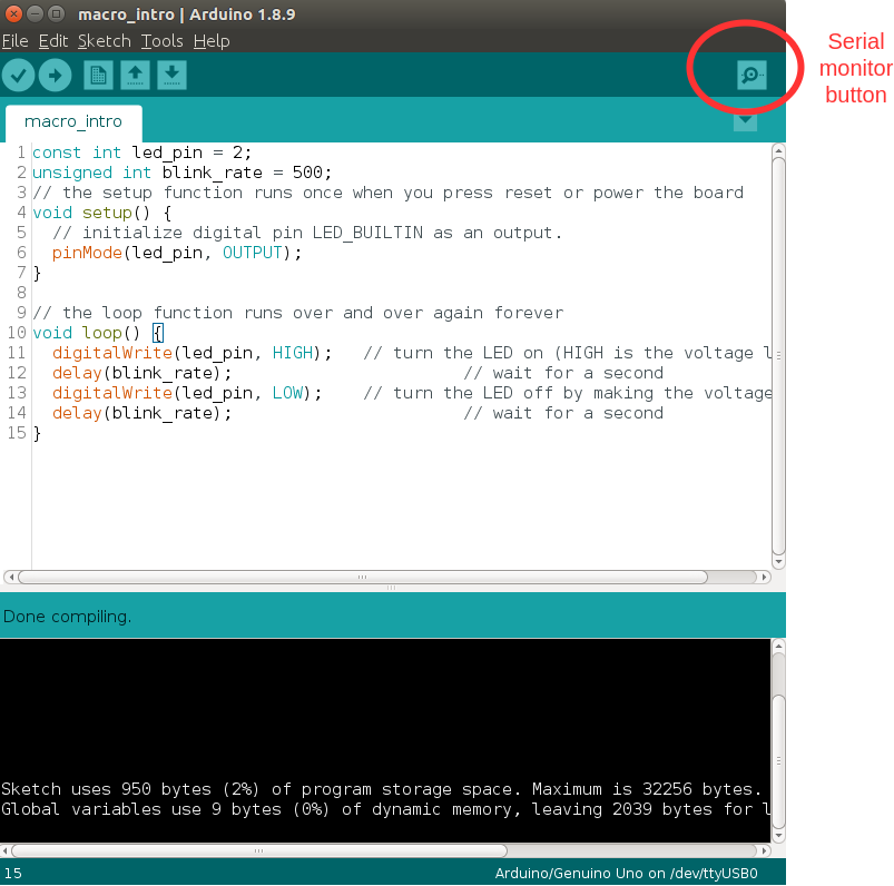 Arduino serial monitor button