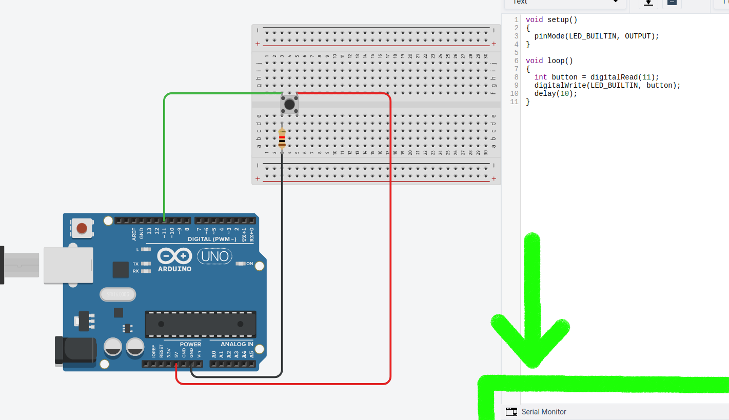 TinkerCAD serial monitor button